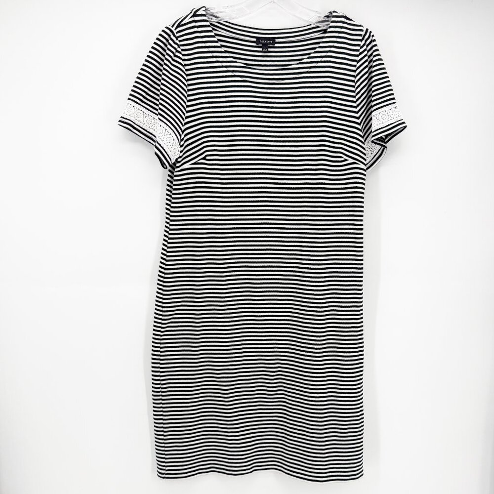 Talbots Cotton Lace Eyelet Trim T-Shirt Casual Dress Black/White - Picture 2 of 8